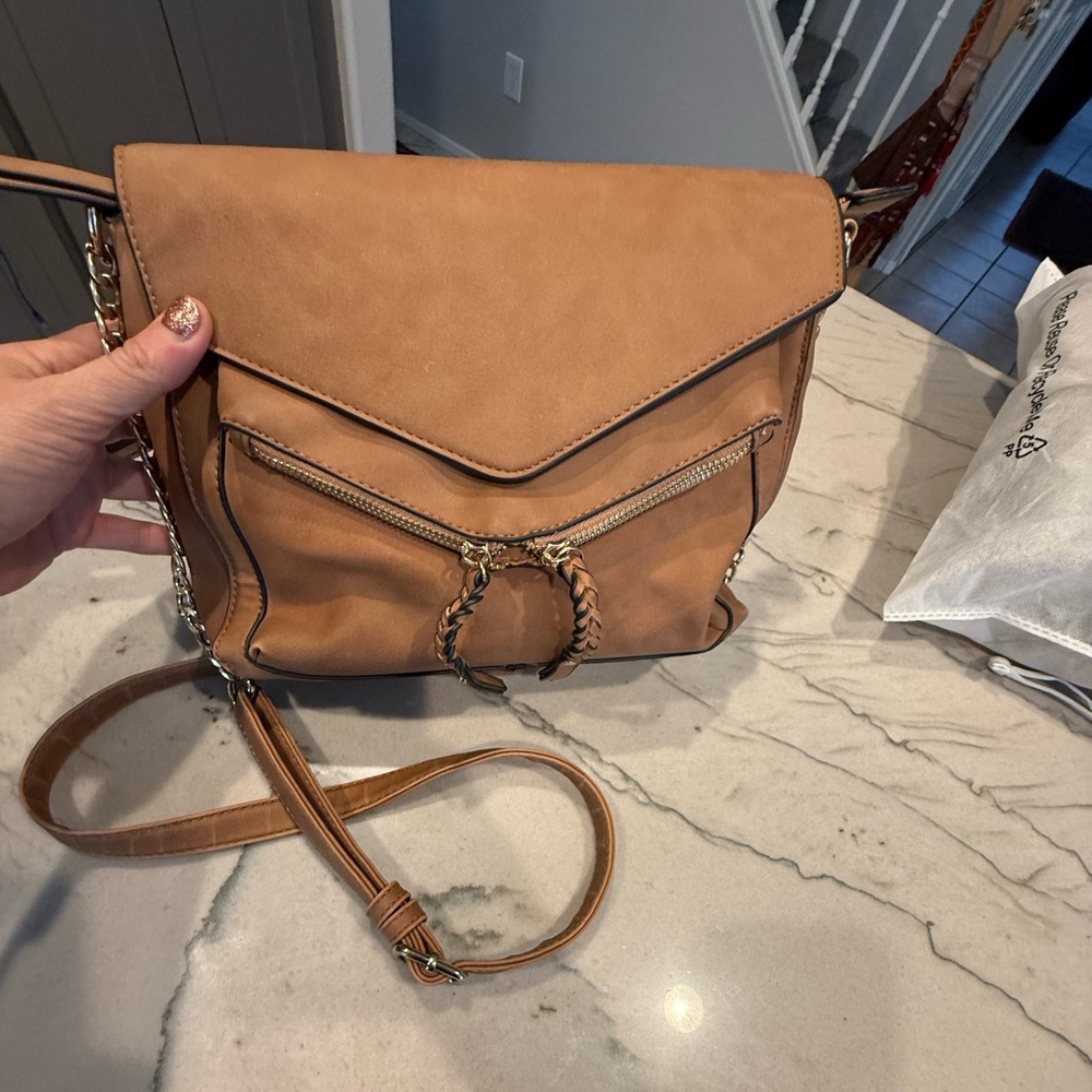 whipstich crossbody bag tan vegan leather